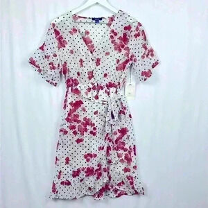 Episode Womens Wrap Dress Red & White S Cherries & Polka Dot Print Gauzy Ruffles